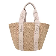 Chloe Woody Basket草編大號肩背包 粉色