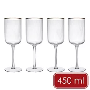 《Mikasa》Sorrento金邊水晶玻璃紅酒杯4入(豎紋450ml) | 調酒杯 雞尾酒杯 白酒杯