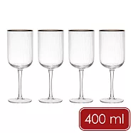 《Mikasa》Sorrento水晶玻璃白酒杯4入(金邊豎紋400ml) | 紅酒杯 調酒杯 高腳杯 雞尾酒杯