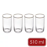 《Mikasa》Sorrento水晶玻璃高球杯4入(金邊豎紋510ml) | 水杯 調酒 司令杯 可林杯 直飲杯 長飲杯 雞尾酒杯