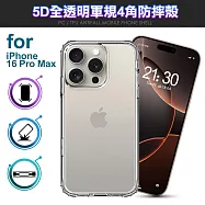 City Boss for iPhone 16 Pro Max 5D超越美型透明軍規四角防摔殼-附相機電子按鍵