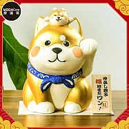 摩達客◉春節開運招財◉日本製金色超萌大小秋田柴犬招財狗_撲滿存錢桶擺飾桌飾