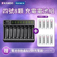 【4號充電電池套裝組】KANDO 鎳氫4號 AAA充電電池 8入+ 液晶充電顯示 八槽充電器 E8 USB供電