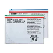 【COX 三燕】B4 橫式 三層式 透明 資料套 顏色隨機 12個 /包 NO.355H