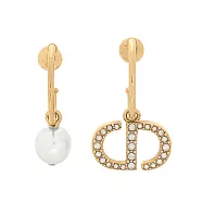 DIOR Petit CD 水晶標誌及珍珠不對稱針式耳環_展示品 (金色/白色)