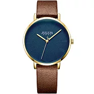 JULIUS 聚利時 再一次初戀 皮革百搭文青腕錶 JA-953(四色/36mm) 深藍X棕