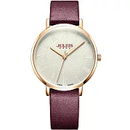 JULIUS 聚利時 再一次初戀 皮革百搭文青腕錶 JA-953(四色/36mm) 淺金X紫紅