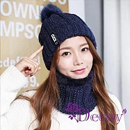 【Decoy】冬季暖心 毛線護耳加絨保暖針織帽+口罩圍脖二件套組/ 藍色