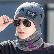 【Decoy】韓版時尚 秋冬男士保暖加厚加絨套頭棉帽圍脖套組/ 灰色