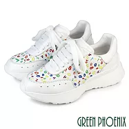 【GREEN PHOENIX】女 休閒鞋 小白鞋 老爹鞋 顯瘦 義大利進口 山羊皮 輕量厚底 EU36 五彩