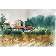 【玲廊滿藝】鄭素雲-美濃往中壇的鄉村景色，16K水彩速寫19x27cm