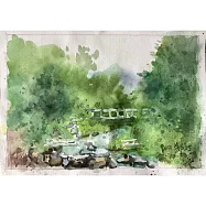 【玲廊滿藝】鄭素雲-往杉林花田路邊的溪流景色，16K水彩速寫19x27cm