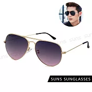 【SUNS】時尚飛行員墨鏡 細框蛤蟆鏡 男女墨鏡 抗紫外線UV400 駕駛眼鏡 S026 金框上灰下粉