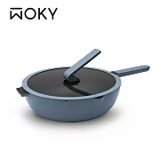 【WOKY 沃廚】Ticera系列-哈哈鍋2.0 不沾深煎鍋 32CM(含玻璃鍋蓋) 煙波藍