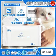 (2袋160入超值組)日本KOJI ECO咖家-寵物專用Ag+銀離子植萃消臭清潔濕紙巾80入/袋-藍標(貓狗都適用,拭淨眼耳口鼻四肢臀部,毛孩出遊必備,潤澤順毛免水洗)