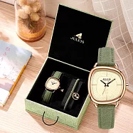 JULIUS 聚利時 JULIUSX利光春華聯名知更鳥 皮革不規則錶殼腕錶禮盒組 JA-1436(兩色/30*37mm) 嫩葉綠