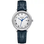 JULIUS 聚利時 柏格拉爾 皮革壓紋日顯情侶腕錶 大小款 JA-1450M/L(三色) 午夜藍(小款)