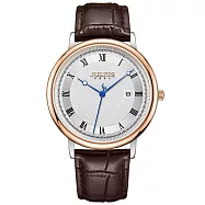 JULIUS 聚利時 柏格拉爾 皮革壓紋日顯情侶腕錶 大小款 JA-1450M/L(三色) 摩卡棕(大款)