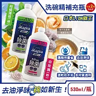 (2瓶任選超值組)日本LION獅王-CHARMY Magica速乾+去油淨味濃縮洗碗精補充瓶530ml/瓶(碗盤洗滌,廚房塑膠砧板海綿清潔,不鏽鋼陶瓷玻璃容器防水垢) 柑橘薄荷(綠)*2瓶
