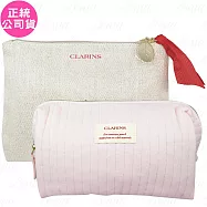 CLARINS克蘭詩 櫻花嫩粉方形化妝包+耶誕限定大化妝包(公司貨)
