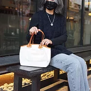 BAGGY PORT|都會休閒 倉敷帆布X 牛皮手拿/提包 白色