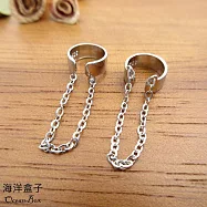 甜酷帥氣亮面幾何C形流蘇鍊條耳骨夾925純銀夾式耳環.外鍍專櫃級正白K