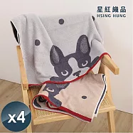 【星紅織品】可愛法鬥純棉浴巾-4入 灰色