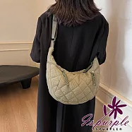 【iSPurple】時尚百搭 大容量通勤餃子包棉服休閒單肩包/ 綠色