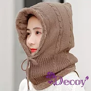 【Decoy】韓版潮流 秋冬女士戶外護耳針織保暖帽脖圍一體保暖帽/咖啡色