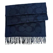 COACH 滿版CC Logo 羊毛及羊絨長版圍巾 (牛仔藍)