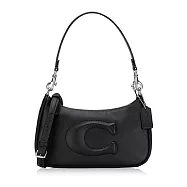 COACH 縫線LOGO皮革半月包-黑色