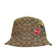 COACH 滿版CC Logo 緹花布愛心及流星補丁漁夫帽 M-L(卡其色)