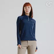 ADISI 女半門襟雲彩紗透氣快乾保暖上衣 AL2421034 (S-2XL)|磨毛 輕量 排汗 速乾 彈性 S 深藍