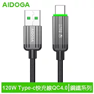AIDOGA艾迪伽LQ DC4011鋼鐵系列USB-A to Type-C充電線傳輸線快充線120W QC4.0 1.2M 鈦灰