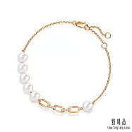 【點睛品】Daily Luxe 珍珠環扣 18K玫瑰金鑽石手鍊