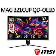 msi微星 MAG 321CUP QD-OLED 31.5吋 曲面電競螢幕 (31.5"/3840x2160/16:9/165Hz/曲面)