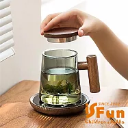 【iSFun】茶水分離 胡桃木側把玻璃過濾三件式泡茶杯/灰色