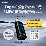 Kamera Type-C公輸出 轉Type-C母輸入 電流電壓功率數據顯示轉接頭-黑-240W48V5A PD3.1 快充 8K@60Hz影像傳輸 充電傳輸二合一