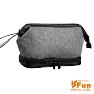 【iSFun】雙層拉鍊*牛津皮革防水收納化妝包/深灰