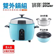 【CookPower 鍋寶】萬用316分離式不沾電鍋雙外鍋組-8人份(三色任選) 星辰藍