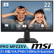 MSI微星 PRO MP225V 21.5型 VA FHD護眼螢幕(16:9/100Hz/VGA/TUV護眼認證)