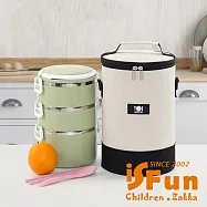 【iSFun】便當保溫*大容量防水耐髒圓筒長型保溫便當袋/米白藍