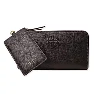 TORY BURCH 浮雕LOGOㄇ型拉鍊長夾附鍊條證件夾 黑