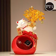 摩達客◉開運招財◉紅色躺賺招財貓發財樹鑰匙收納錢洞百寶袋擺飾_客廳玄關臥室好風水好運勢