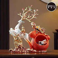 摩達客◉開運招財◉發財金角藍白鹿竹節吉祥柿子如意金錢洞收纳擺飾_客廳玄關臥室好風水好運勢