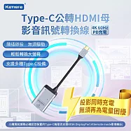 Kamera Type-C公轉HDMI母 影音訊號轉換線 4K@60Hz PD充電 充電傳輸二合一 即插即用 手機筆電HDMI轉接線HDMI轉接頭