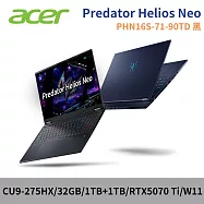 ★硬碟升級★Acer 宏碁Predator Helios PHN16S-71-90TD AI電競筆電(CU9-275HX/32GB/1TB+1TB/RTX5070 Ti)