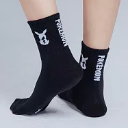 【ONEDER 旺達棉品】寶可夢皮卡丘中筒羅紋襪 Pikachu成人長襪 台灣製棉襪- 黑 PK-A301