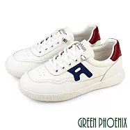 【GREEN PHOENIX】女 休閒鞋 小白鞋 厚底 真皮 顯瘦 免綁帶 EU35 藍色
