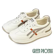 【GREEN PHOENIX】女 休閒鞋 小白鞋 真皮 厚底 顯瘦 免綁帶 EU36 灰色